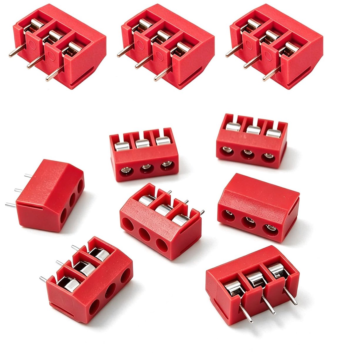 50pcs Red 3 Pin PCB Mount Screw Terminal Block Set, 5mm Pitch PCB Boards Screw Terminal Block Connectors (10A/300V) - ShopVlot
