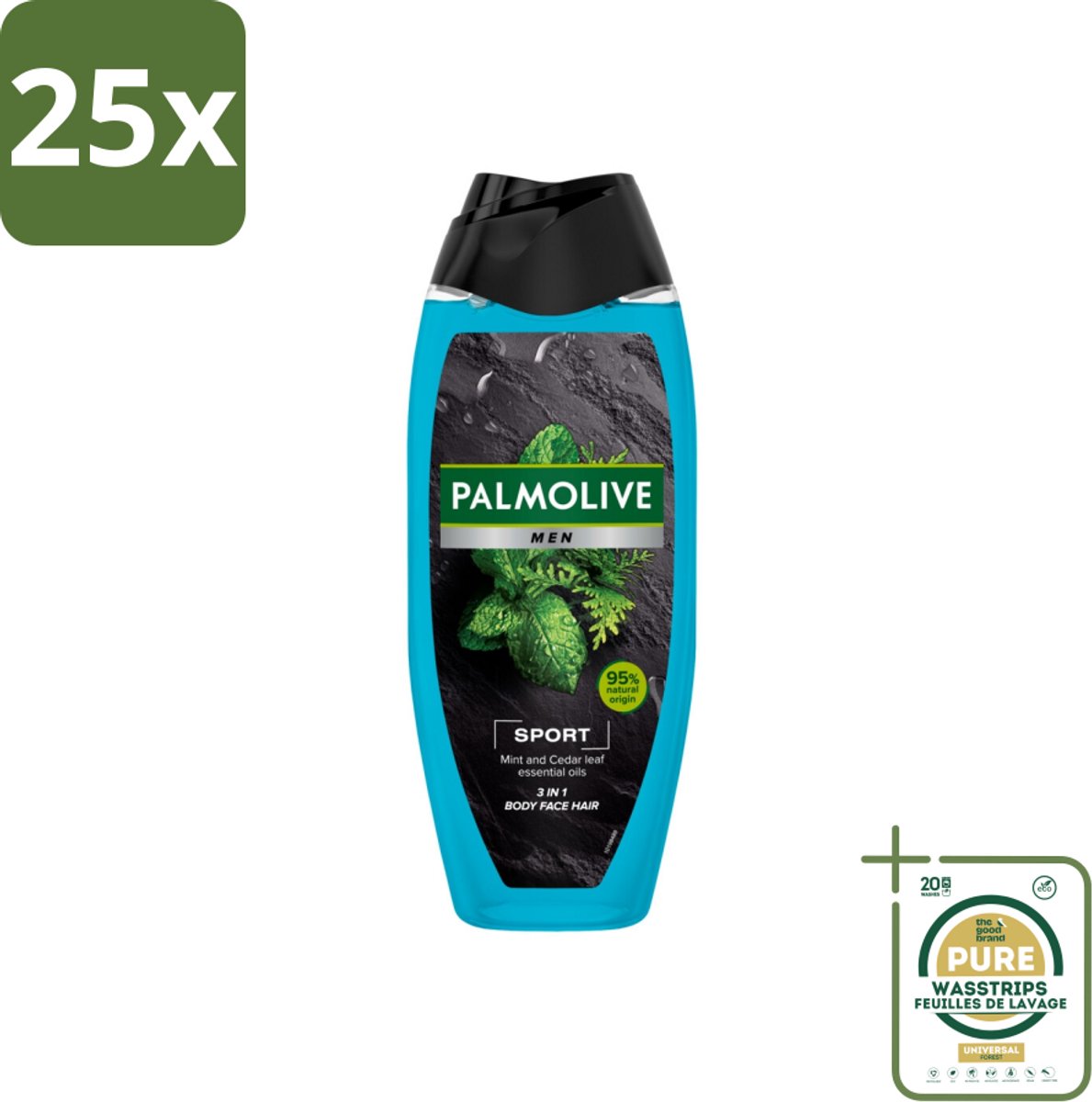 25 x Palmolive Men - Sport 3-in-1 - Douchegel - Verfrissend & Verzorgend - 500 ml - Grootverpakking - 3-in-1 Douchegel - Sport Douchegel - Mannelijke Douchegel - Verzorging Voor Mannen - Douchegel Voor Lichaam Haar Gezicht