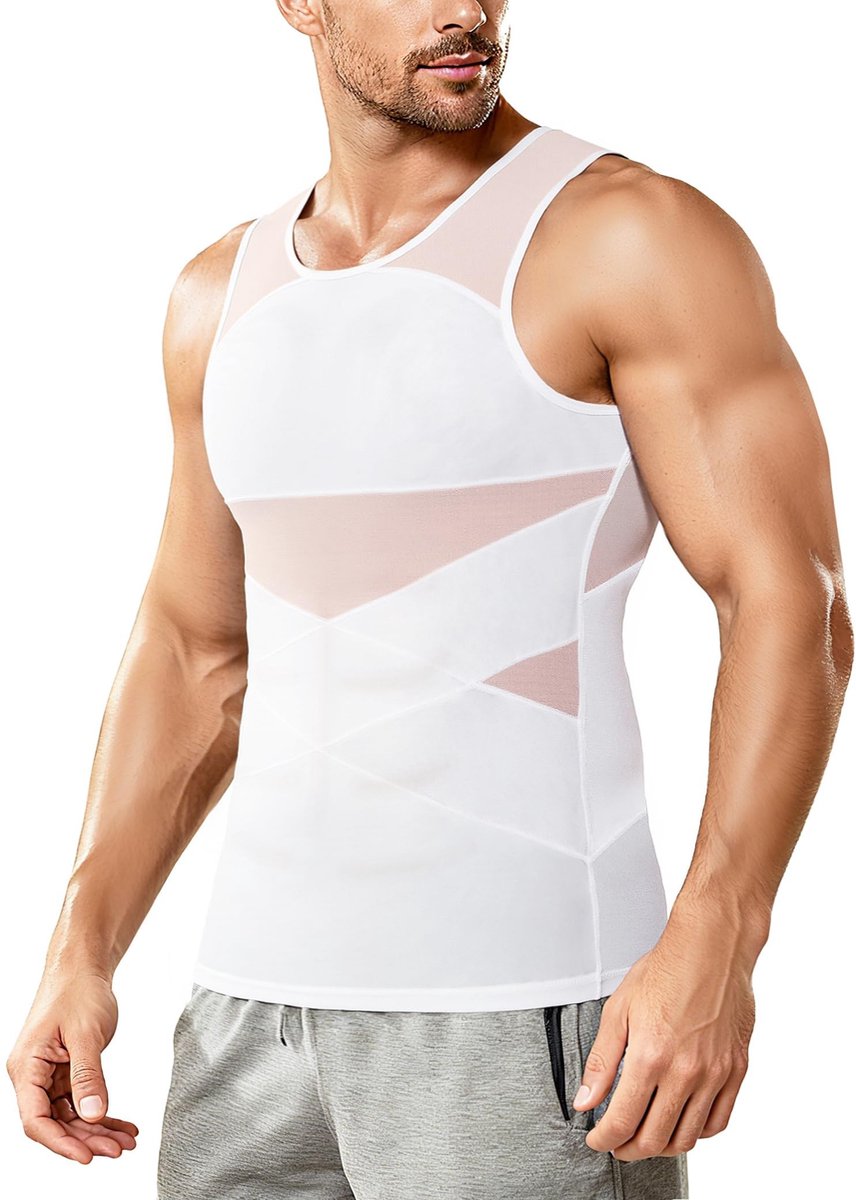 Compressieshirt voor heren - Mouwloos en buikvormend - Wit