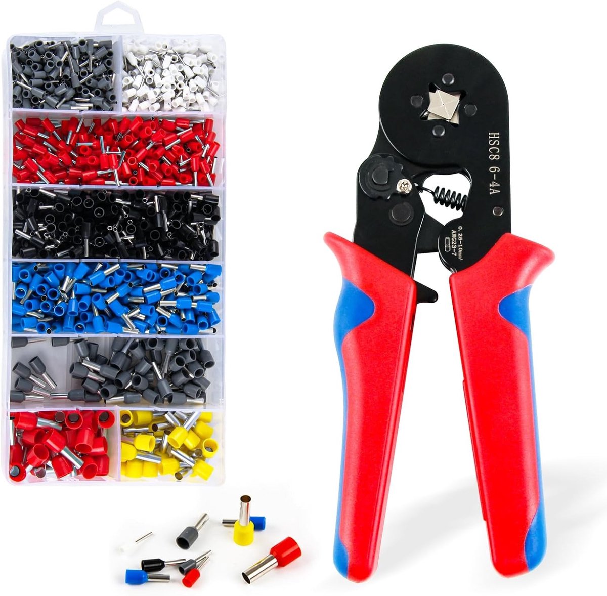 Zelfinstellende Crimp Tang met 1200 Ferrules voor 0.25 - 10 mm², Ideaal voor Elektrische Verbindingen en Kabels
