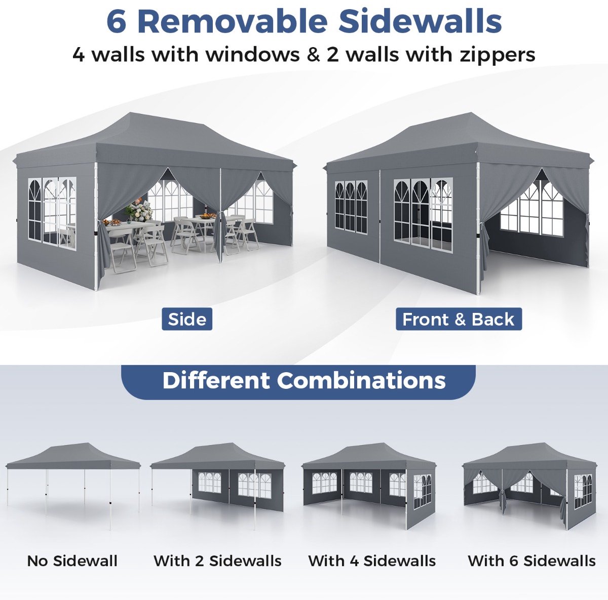 SureDeal® - Partytent - Paviljoen - Afneembare Zijwanden Bescherming - Feesten Bruiloften Grijs - 600x300x296 cm - Grijs