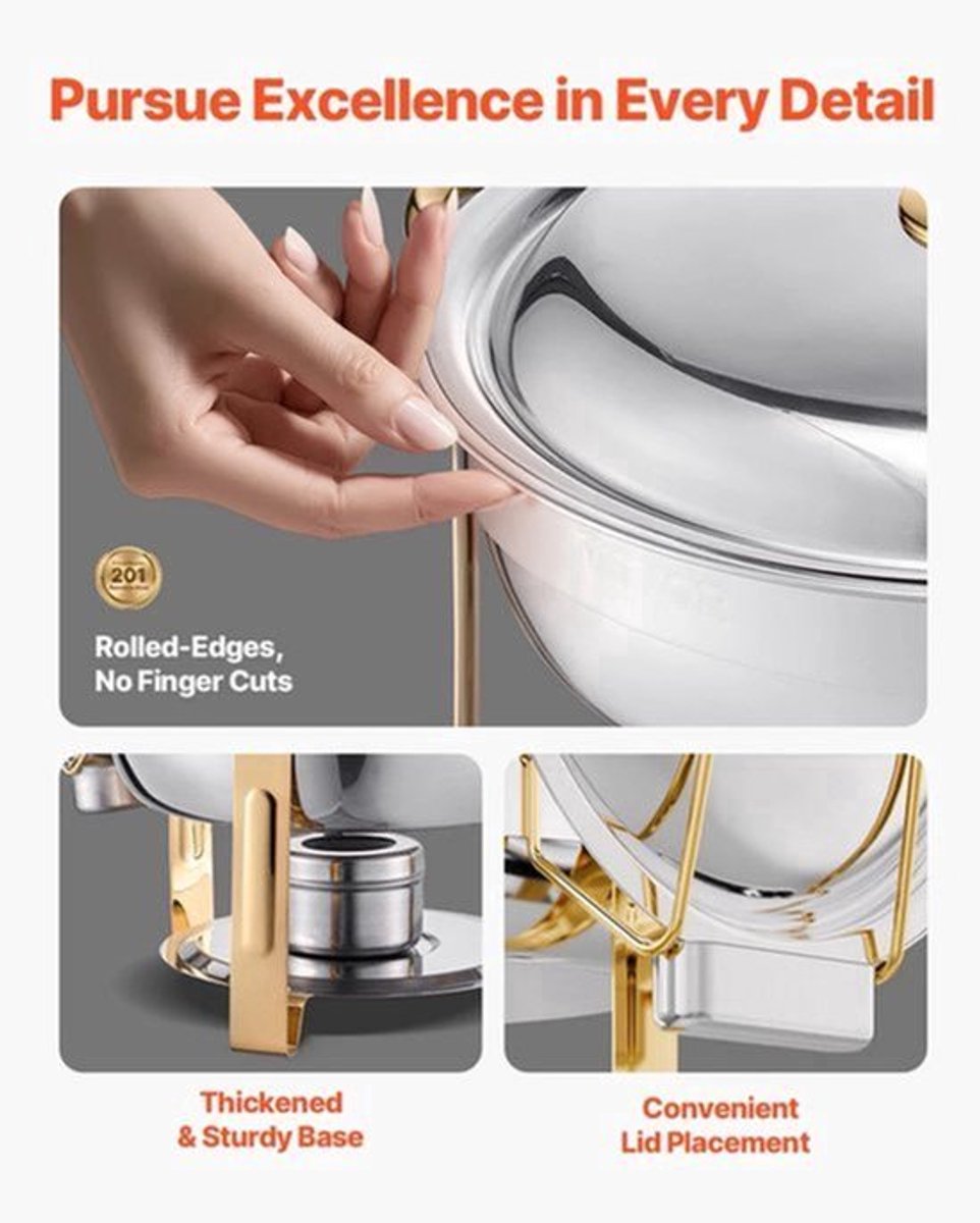 Chafing Dish - Warmhoudplaat - Buffetwarmer Set - Rechaud - RVS - Volformaat Buffet Warmhoudpannen - voor Feesten & Banketten - Set van 4 - Goud