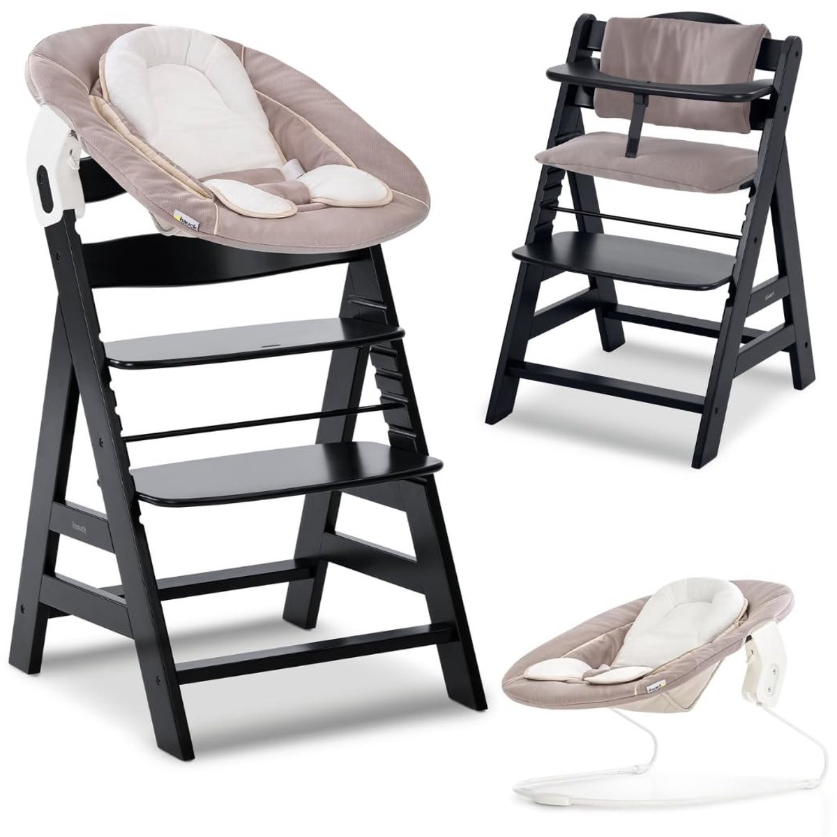Houten Kinderstoel Alpha Plus met Babyrocker - Zwart