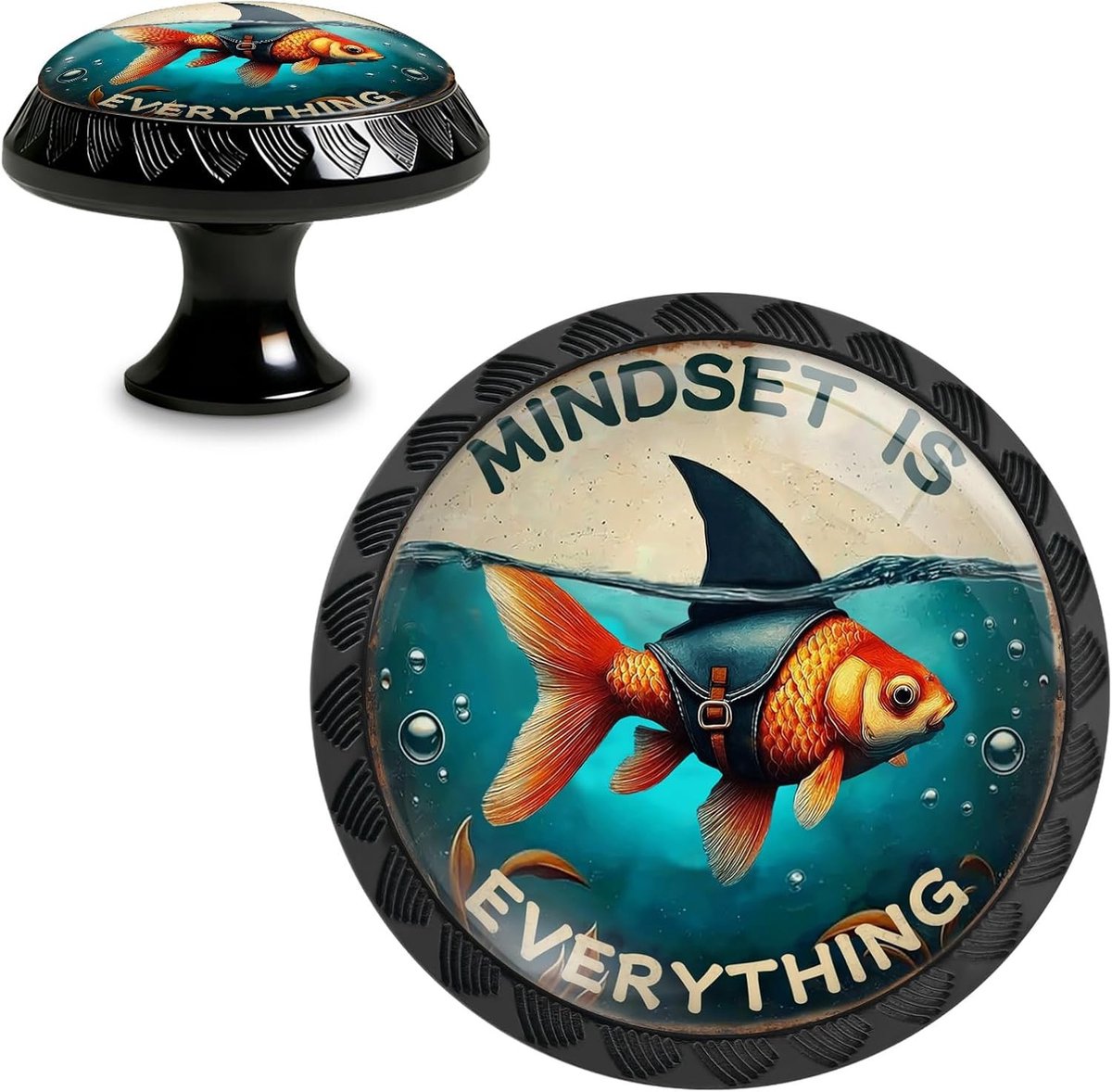 4 Stuks Grappige Keukenladenknoppen Mindset is Alles - Acryl Ronde Deurgrepen voor Dressoir en Kastdeuren