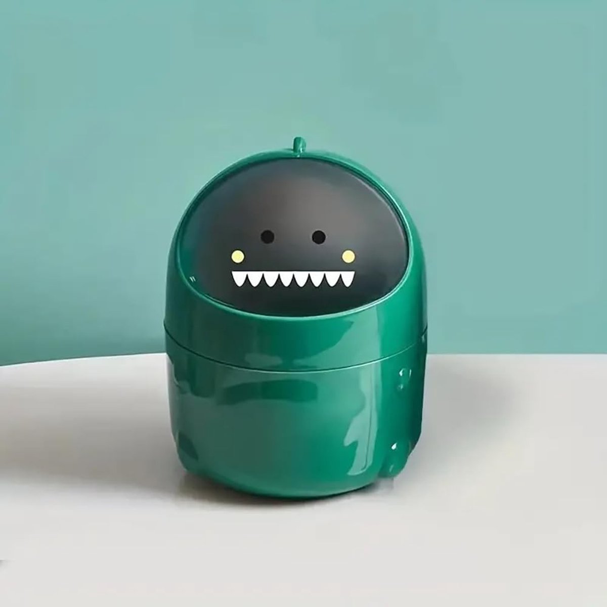 Mini Plastic Dinosaur Afvalbak - Schattige Desktop Prullenbak voor Thuis, Kantoor en Keuken - Compacte Opbergoplossing met Deksel voor Bureau en Auto