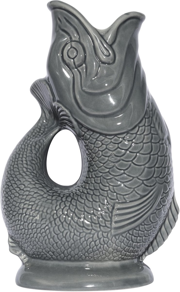 Guggle Jug Carafe - Vissenvormige keramische kan - Donkergrijs