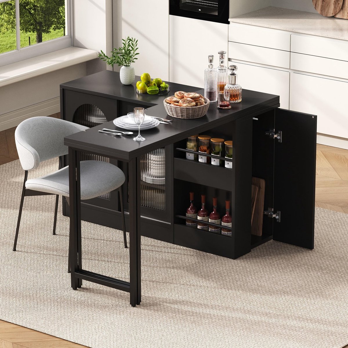 Uittrekbare bartafel met opbergruimte - 121,5 x 40 cm - Zwart