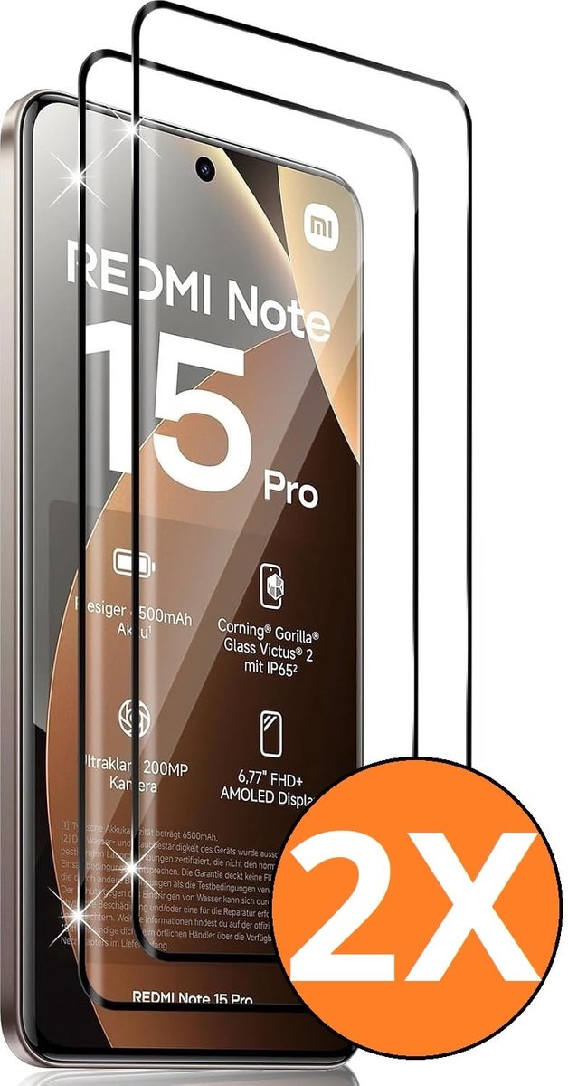 Screenprotector geschikt voor Xiaomi Redmi Note 15 Pro 4G/Motorola Signature Screenprotector – Full Cover Tempered Glass – Volledige Schermbescherming – Zwart – 2-Pack