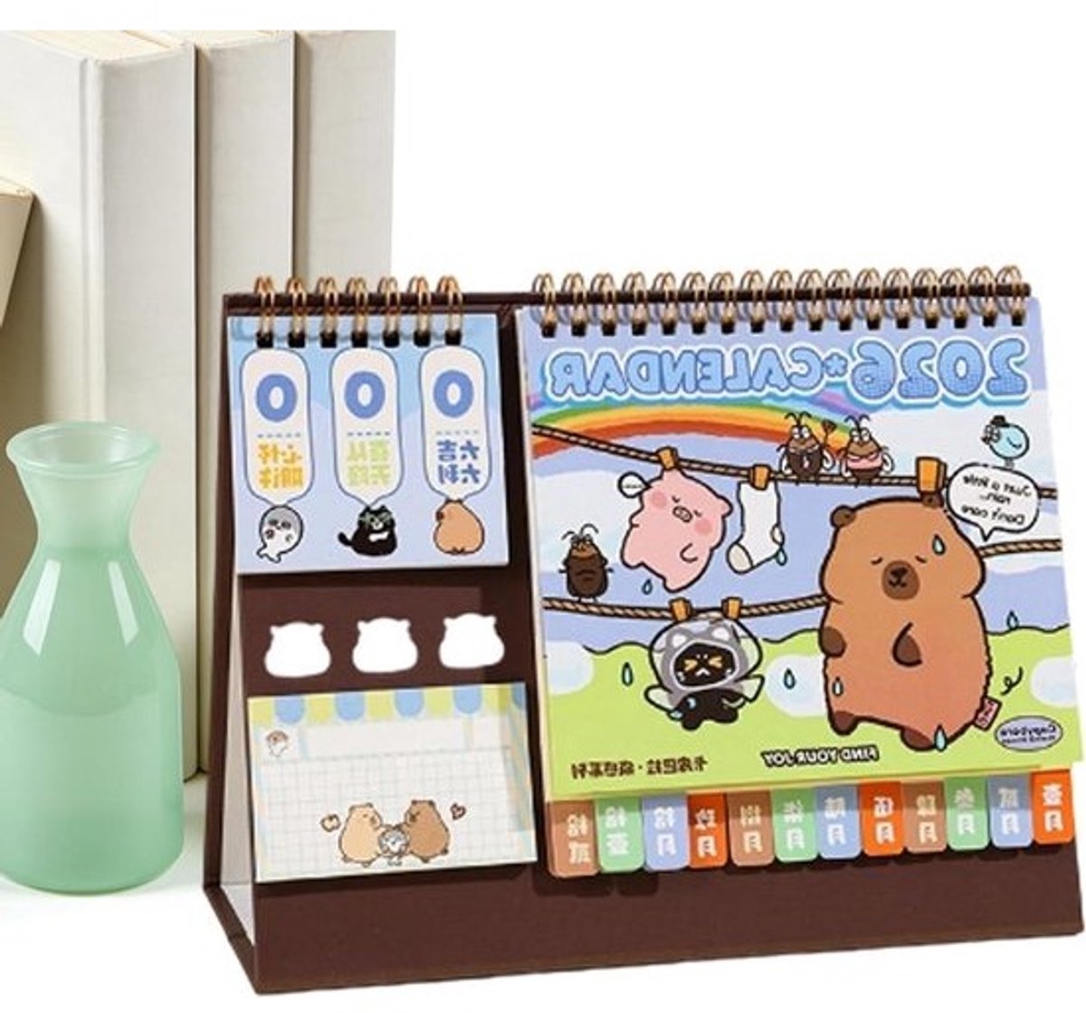 Bureaukalender Capybara - Tafelkalender Jaarkalender - Dagelijkse Planning - Zelfstandig Staand - 23 x 177 x 1 cm - Multicolor