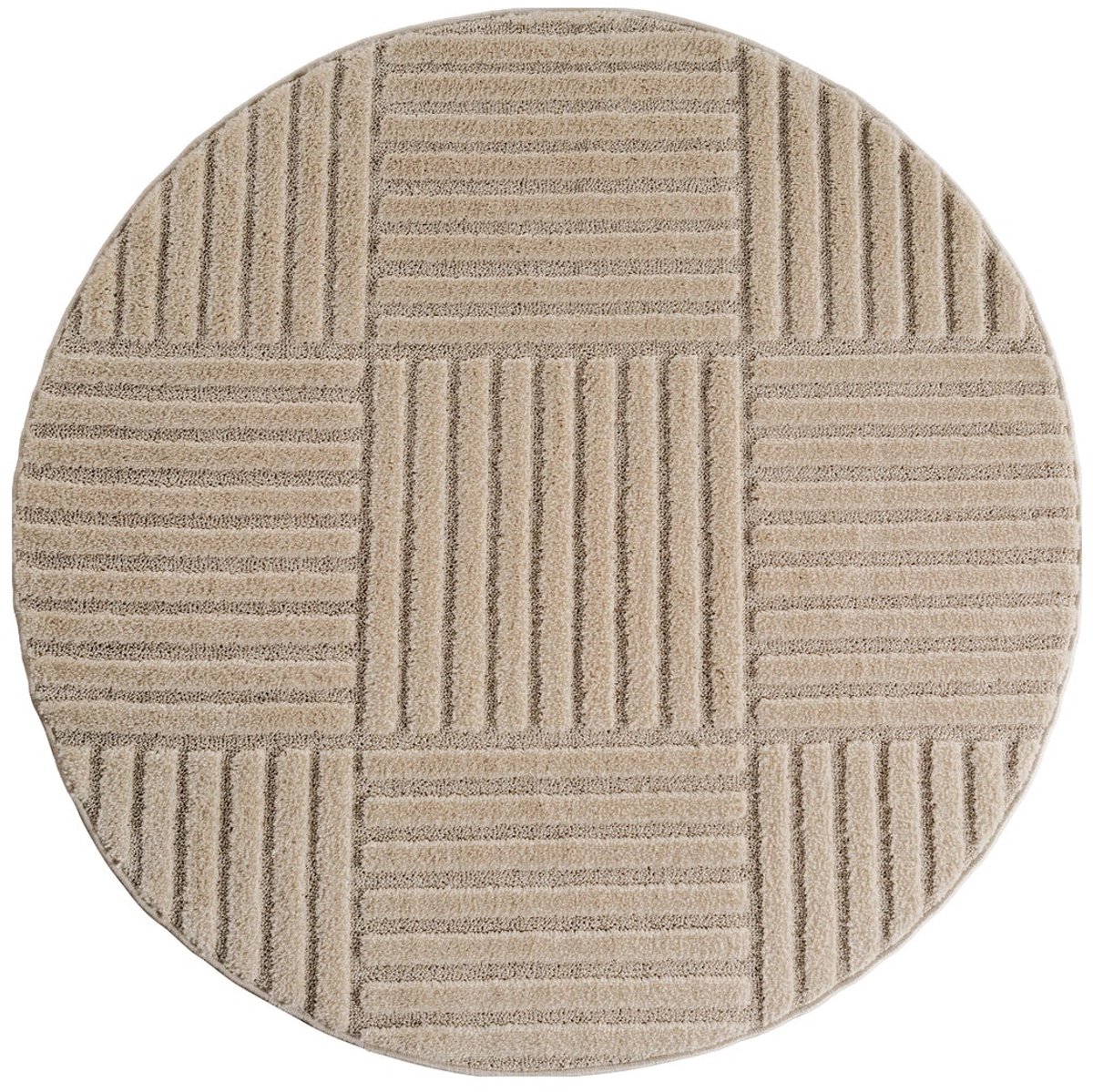 Dutch XXL Rond Japandi Vloerkleed | Tapijt | Art | Blokken | Beige | 160x160 cm