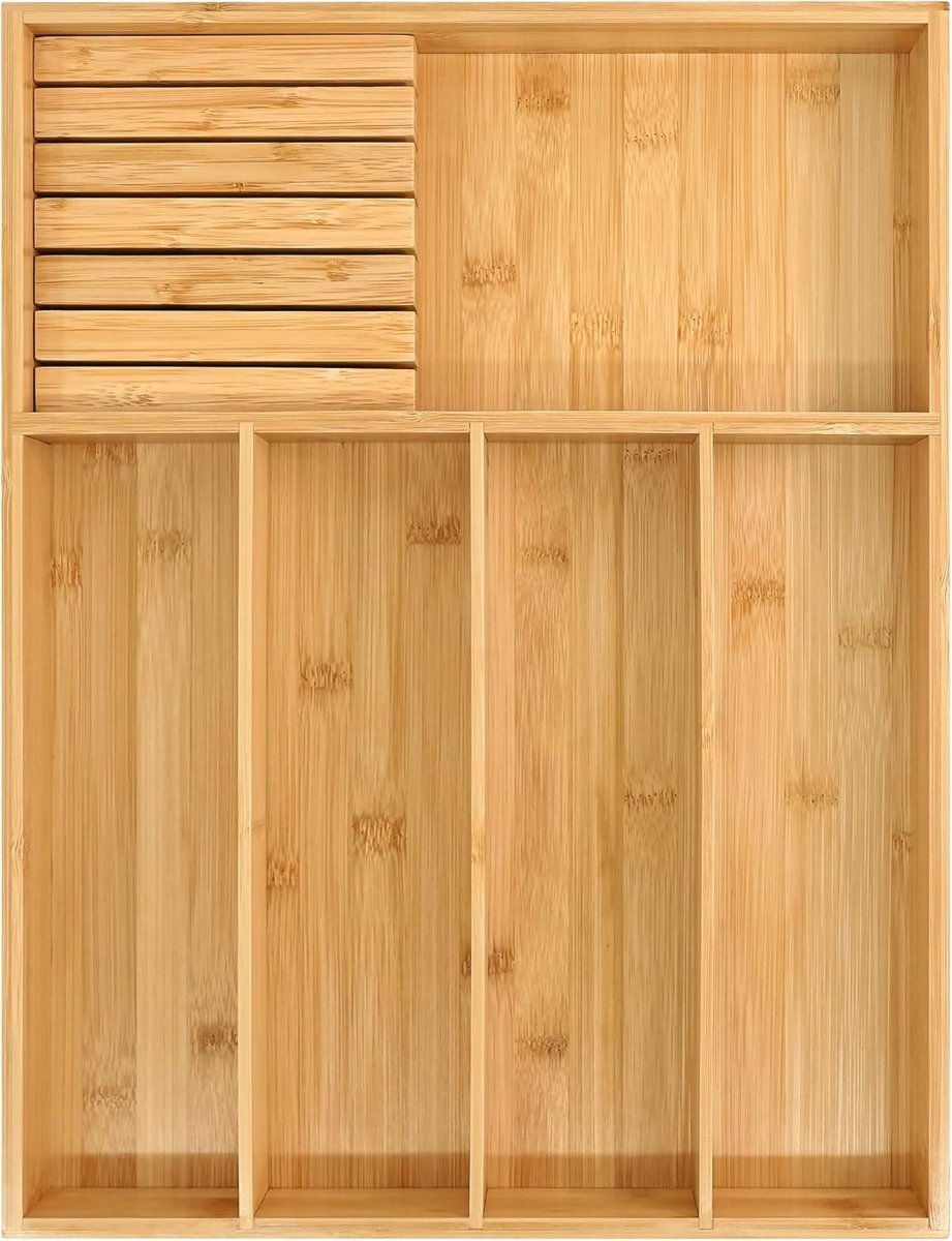 Bamboe Bestek Organizer voor Lade, Houten Bestekhouder met Ruimte voor Keukenaccessoires