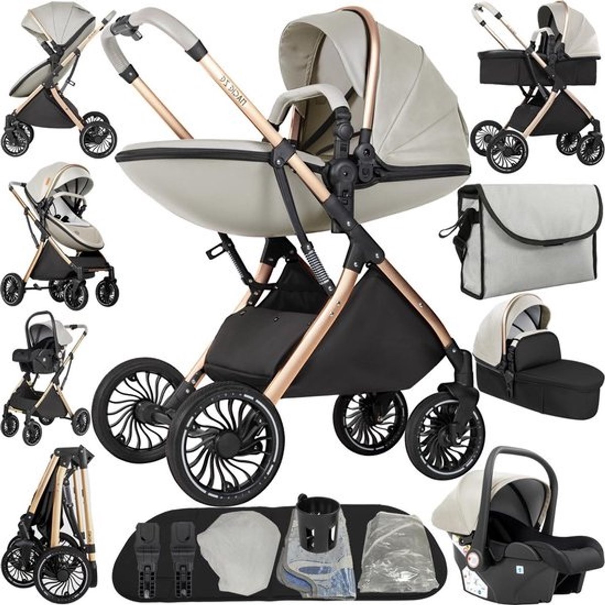 Kinderwagen 4-in-1 - Reiswieg Kinderzitje - Baby Vervoer - Hoge Positie - 82 x 61 x 105 cm - Geel