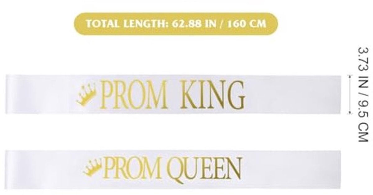 Sjerp Set van 2 Koning en Koningin van de Prom Klasse van 2023 Gouden Letters Afstudeersjerp Prom Feest Kostuum Accessoires Fotografie Props