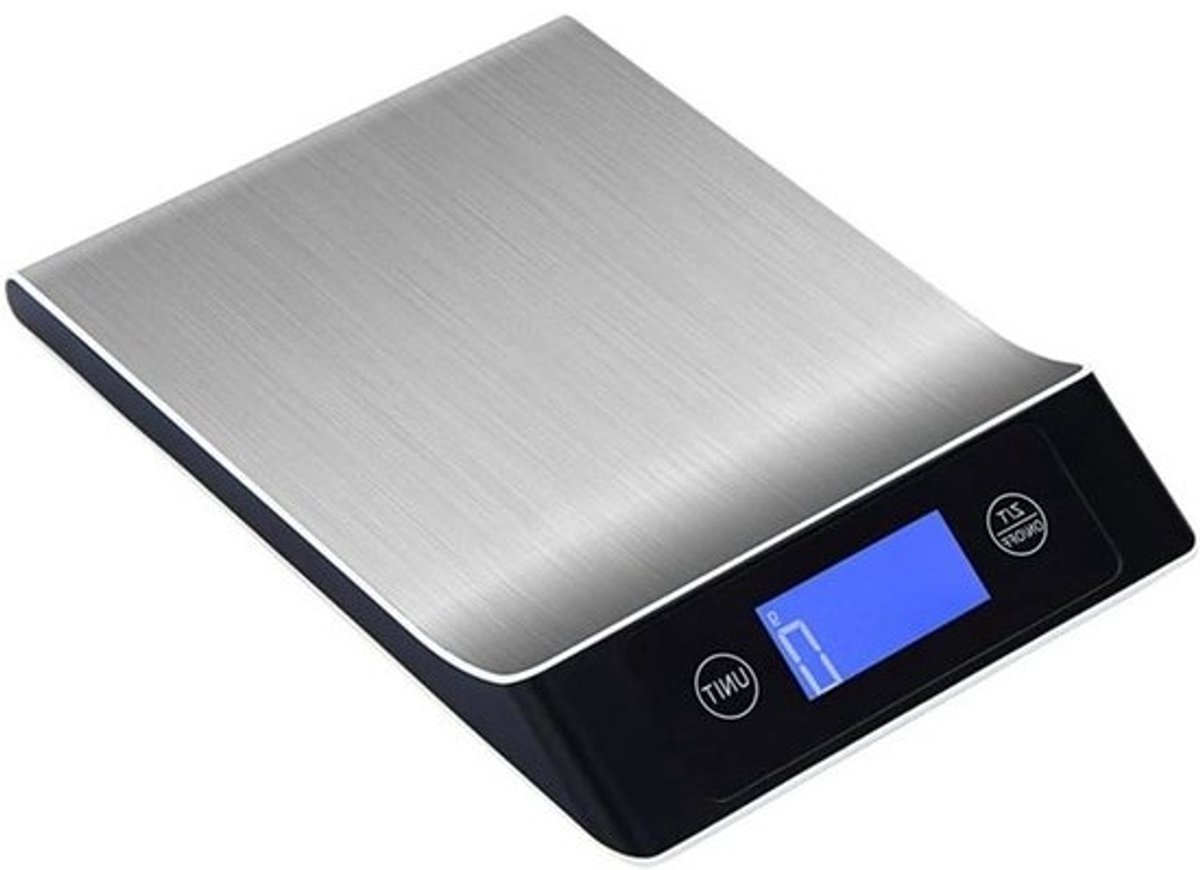 Digitale Keukenweegschaal - Bakweegschaal Elektronisch - Nauwkeurig Afwegen - Roestvrij Staal Platform - 5 kg - Zilver