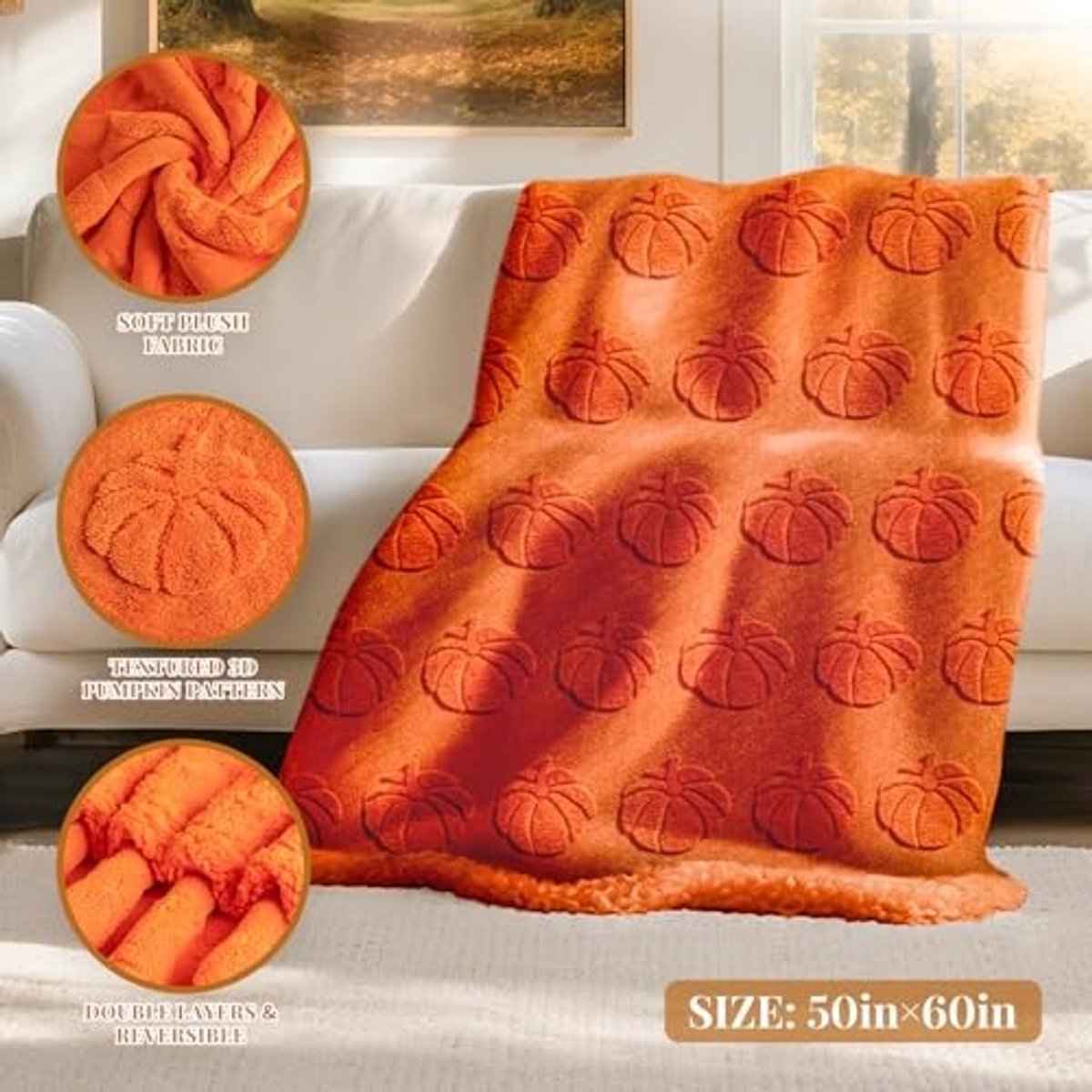 Herfst oranje fleece deken - 130 x 150 cm