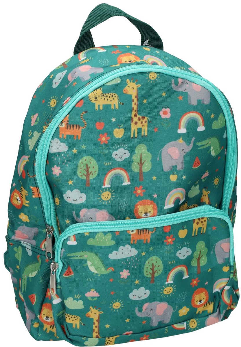 Lobbes rugzak kind polyester 7L groen vrolijke print schooltas.