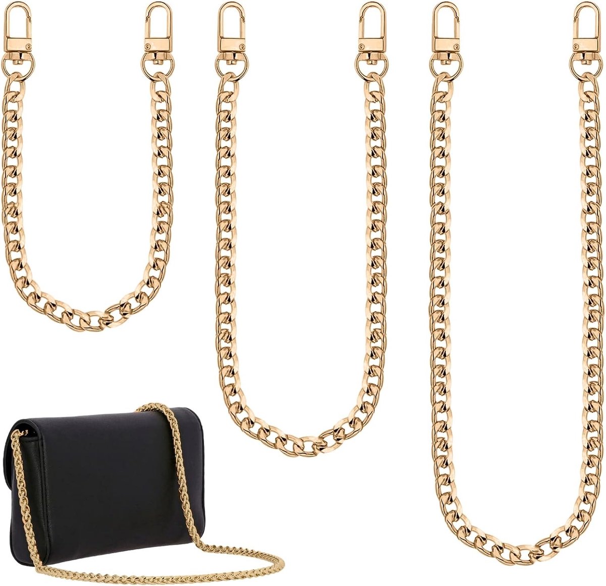 Elegante Handtas Ketting Set van 3 (15.7/23.6/100cm) - Metalen Schouderband Vervanging voor Handtassen, DIY Leeraccessoires en Handvat met Gespen