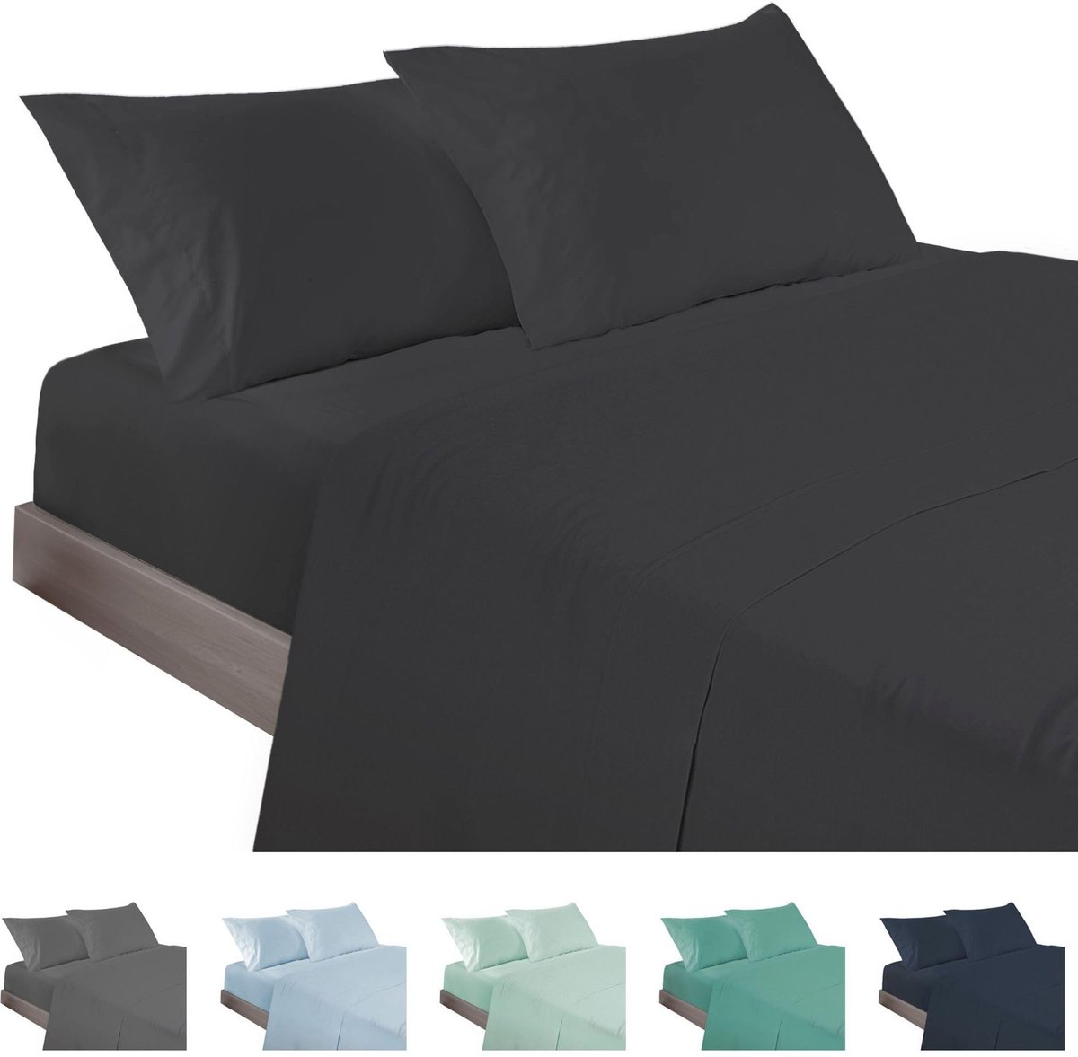 Bedlinnen Set 4-delig - Fitted Sheet en Dekbedovertrek - 180 cm - Zwart