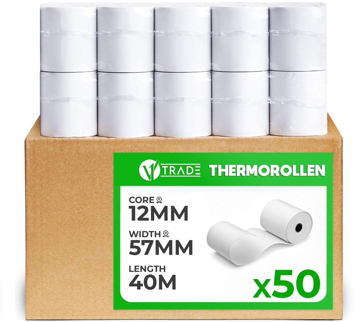 Thermische papierrollen 57 mm x 40 m - 50 stuks voor kassasystemen