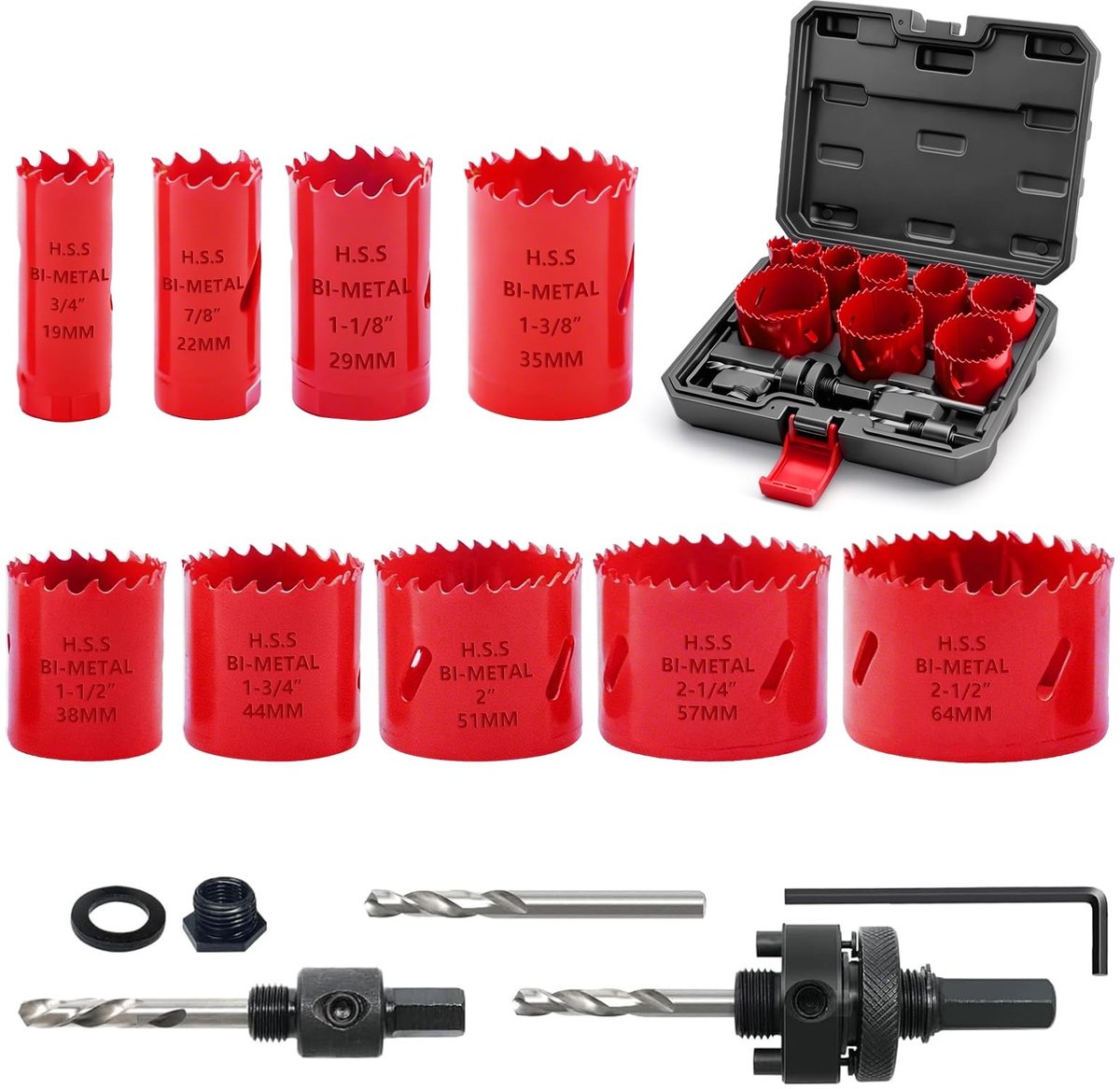 Bimetalen Hole Saw Set - 15 delig met 9 zaagbladen