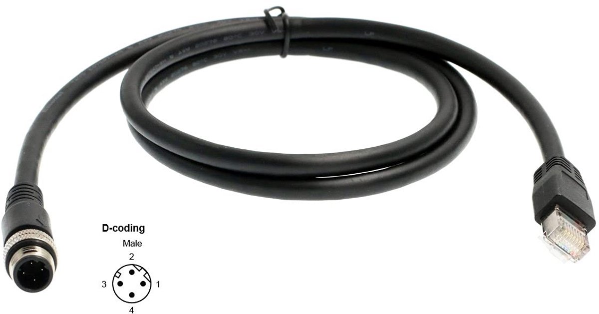 M12 naar RJ45 Ethernet Kabel - 4 Pin D Code, 1m, Waterdicht