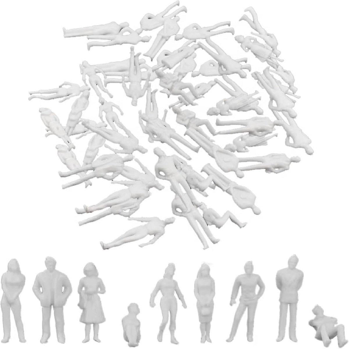 100 Stuks Miniatuur Figuren voor Modelbouw, Ongekleurd, Schaal 1:100, Diverse Houdingen, Perfect voor DIY Sandtafels en Diorama's