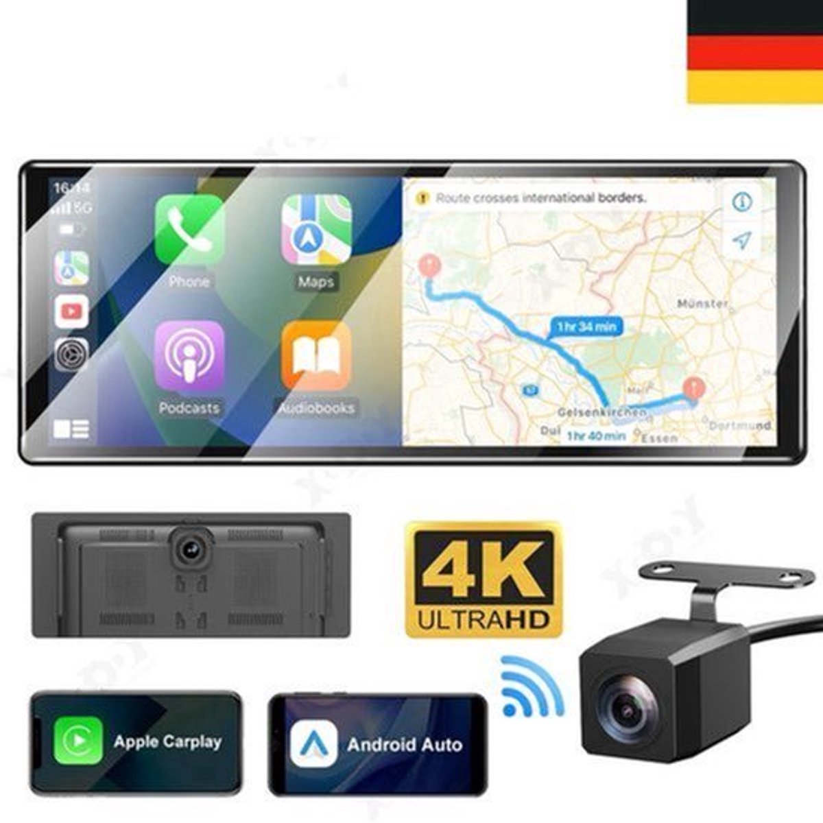 Navigatiesysteem Auto - Dashcam voor auto - GPS Navigatie - Draadloze - 4K DVR - Bluetooth Audio - ADAS Systeem - 11,3" - Achteruitrijcamera - 64TF