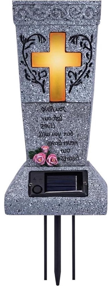 Grafvaas met LED - Herdenkingsvaas Buiten - Eerbetoon Tonen - Automatische Verlichting - 165 x 16 x 25 cm - Zwart