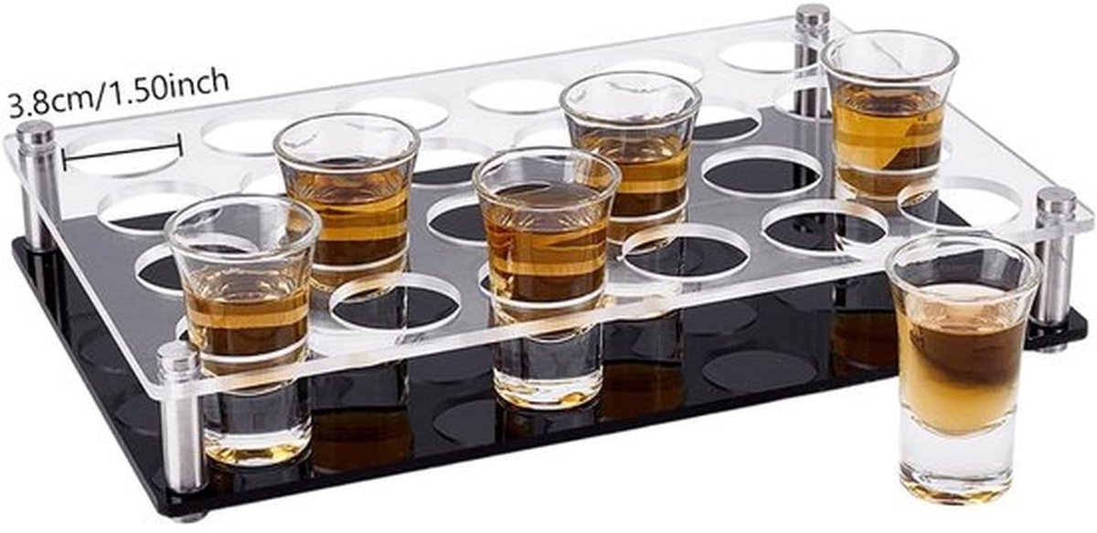 24 Stuks Shotglazen Set, Shotglazen met Houder, Heldere Vierkante Shotglazen met Paletten, 30 ml Zware Basis, Shotglas, Bulk voor Vodka Tequila Whisky Likeur