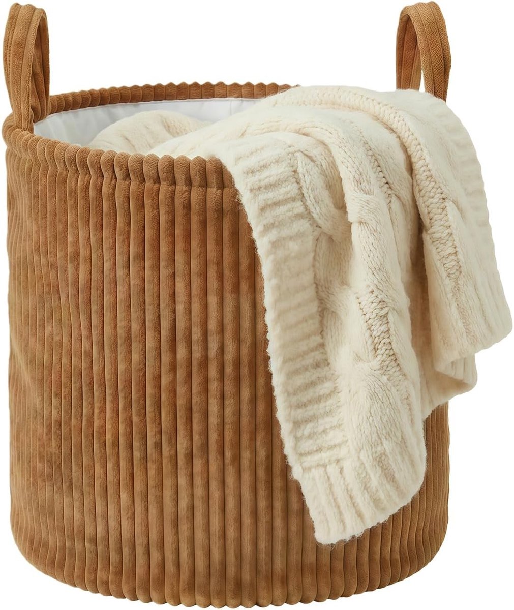 Ronde Wasmand van 45 L met Handvat, Ideaal voor Woonkamer, Kinderkamer en Slaapkamer - Bruin, 38 x 40 cm, Ruimtebesparend en Stijlvol