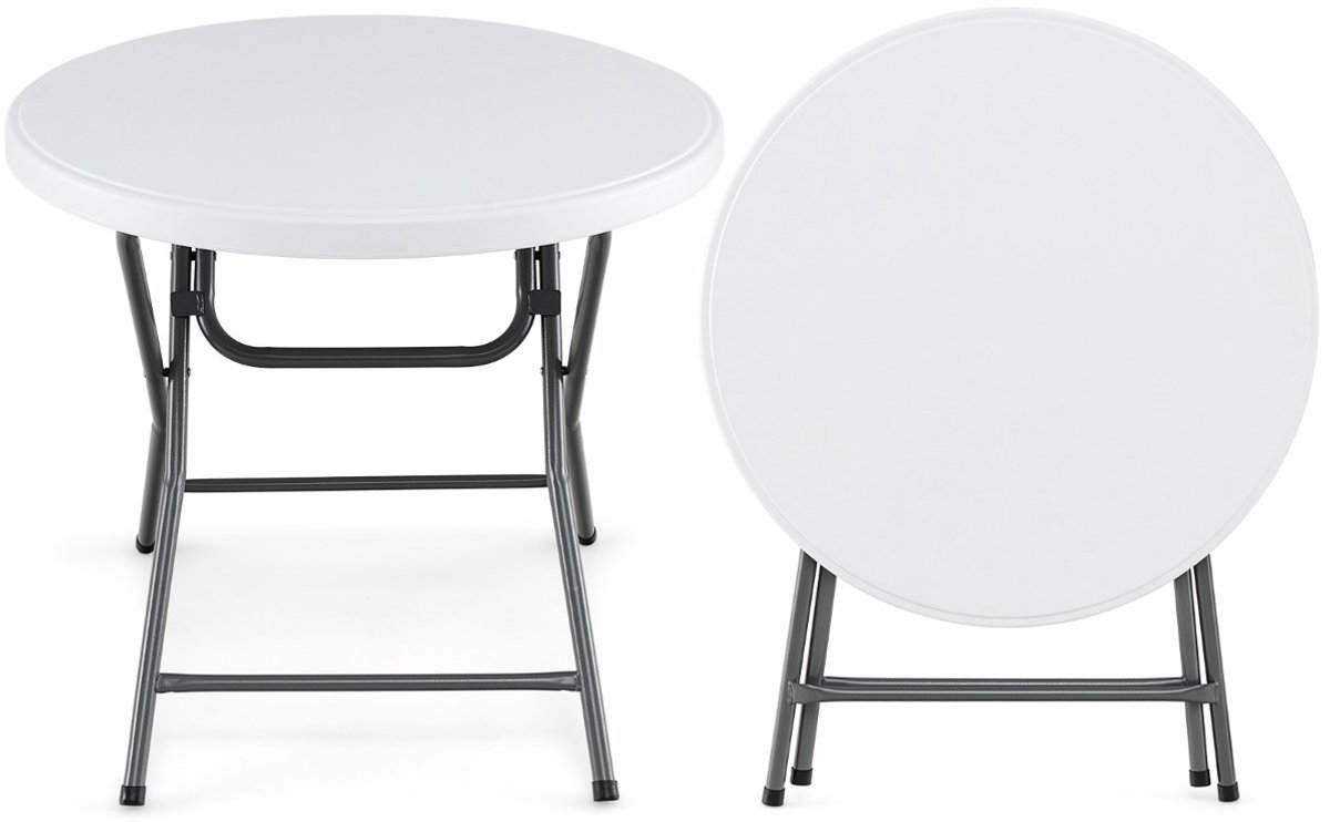 SureDeal® - Tuinmeubel - Ronde Klaptafel Kunststoftafel - Versterkte HDPE Tafelblad - Antislip Voetkappen Wit - 81x73,5 cm - Wit