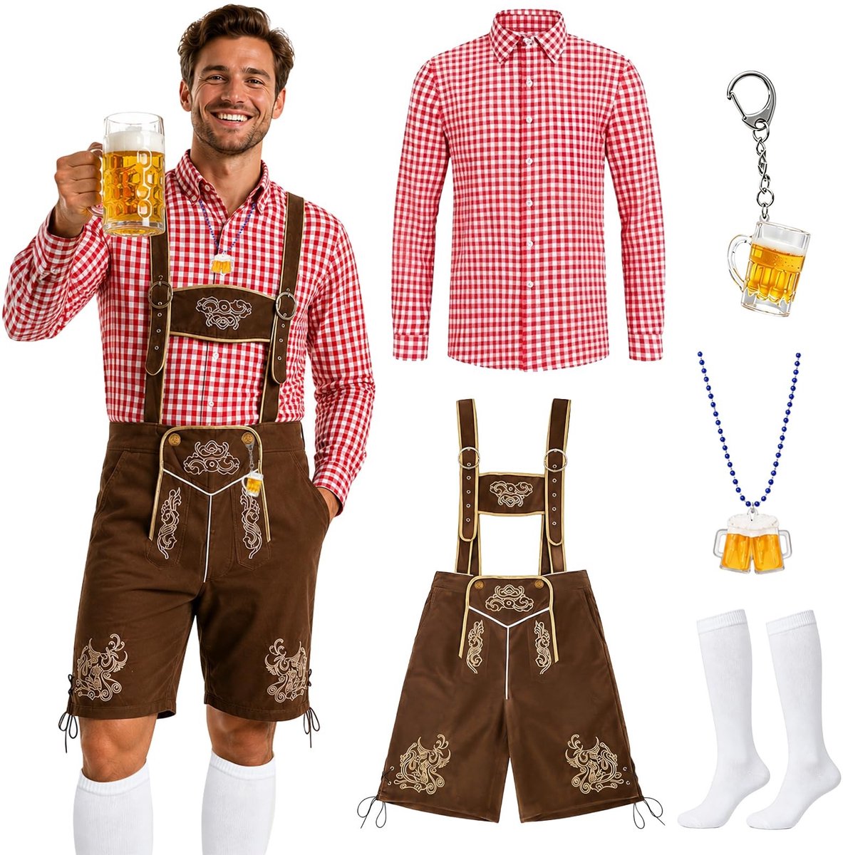 Oktoberfest Kostuum voor heren - Inclusief blouse, leren broek en accessoires - XL
