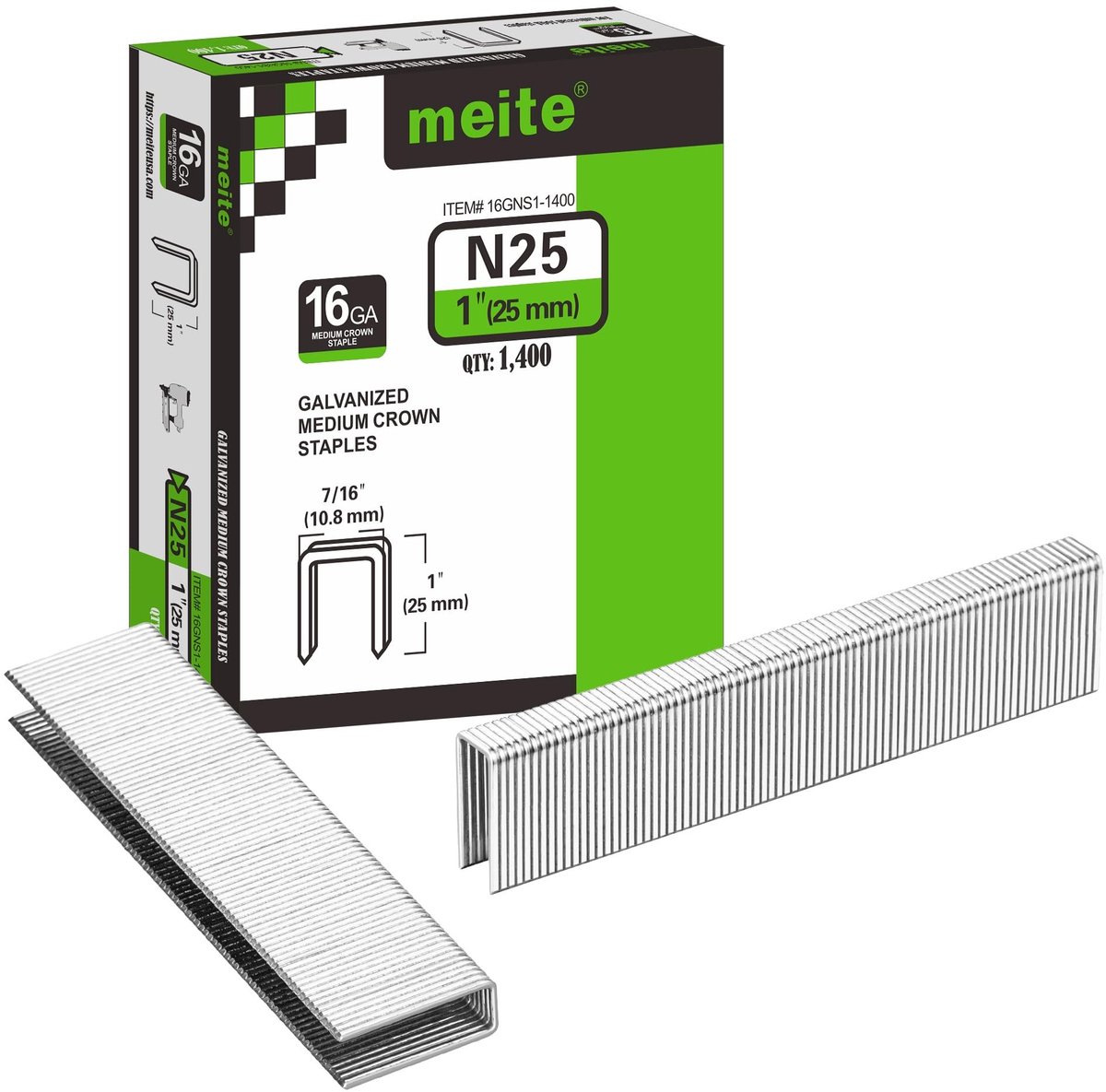 N-Staples 16 Gauge - 1400 stuks, 25mm lengte
