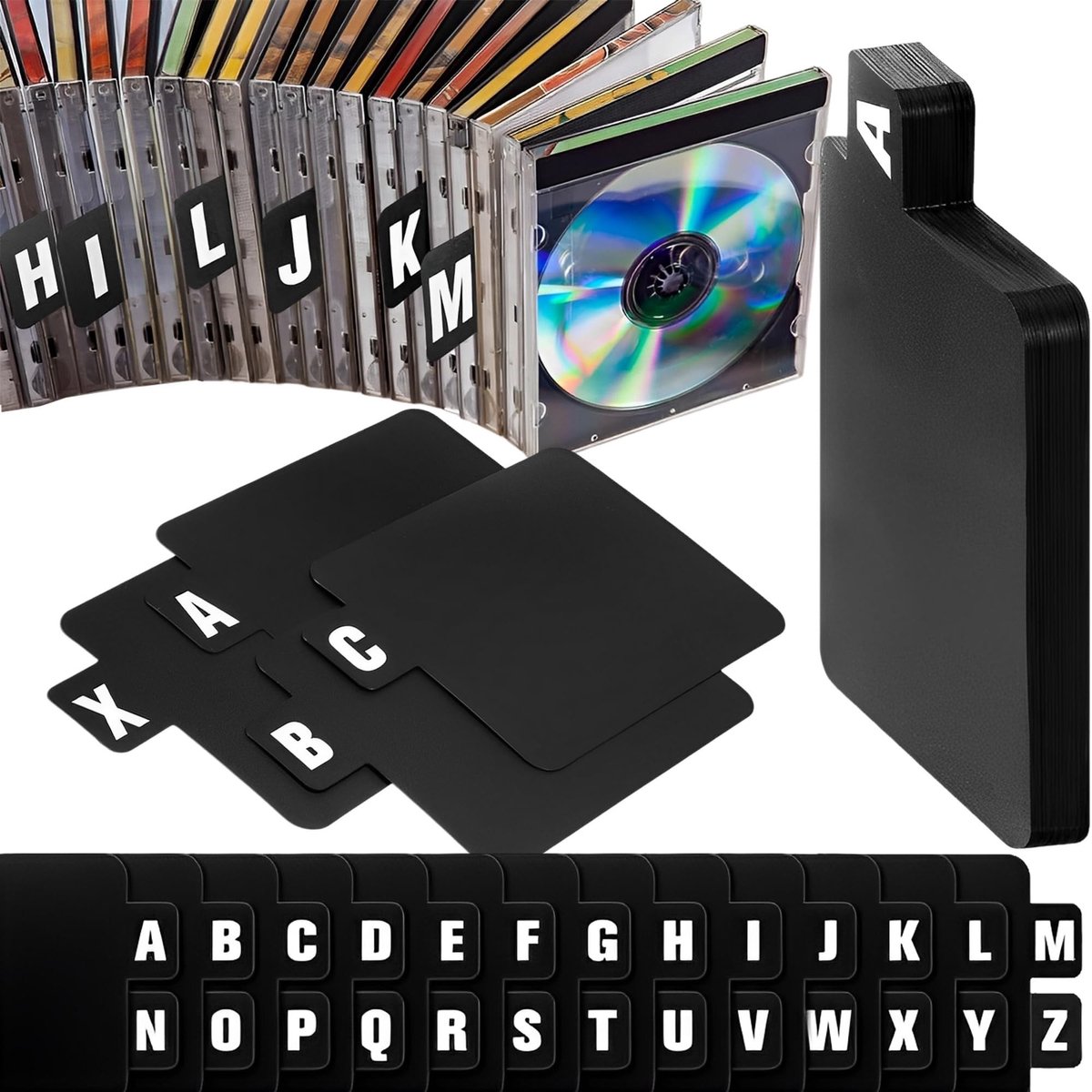 Vinyl Record Opbergset - A-Z Scheiding, Zwart Design