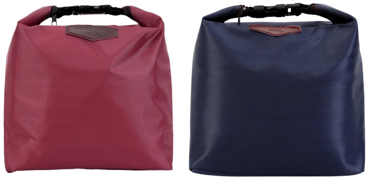 Set van 2 thermische lunchtassen - Waterdicht en lichtgewicht - Burgundy en navy blauw
