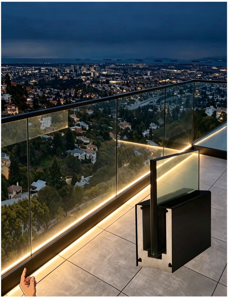 Frameless Glass Railing Base Rail - 39.4 inch met LED Kanaal
