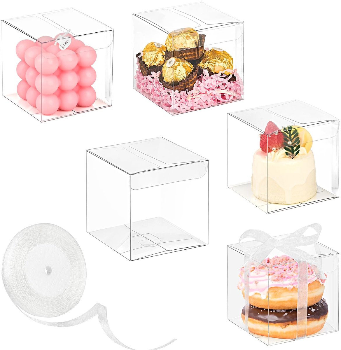 Duidelijke Gunstdozen met Lint - Set van 45 - 3 x 3 x 3 inch