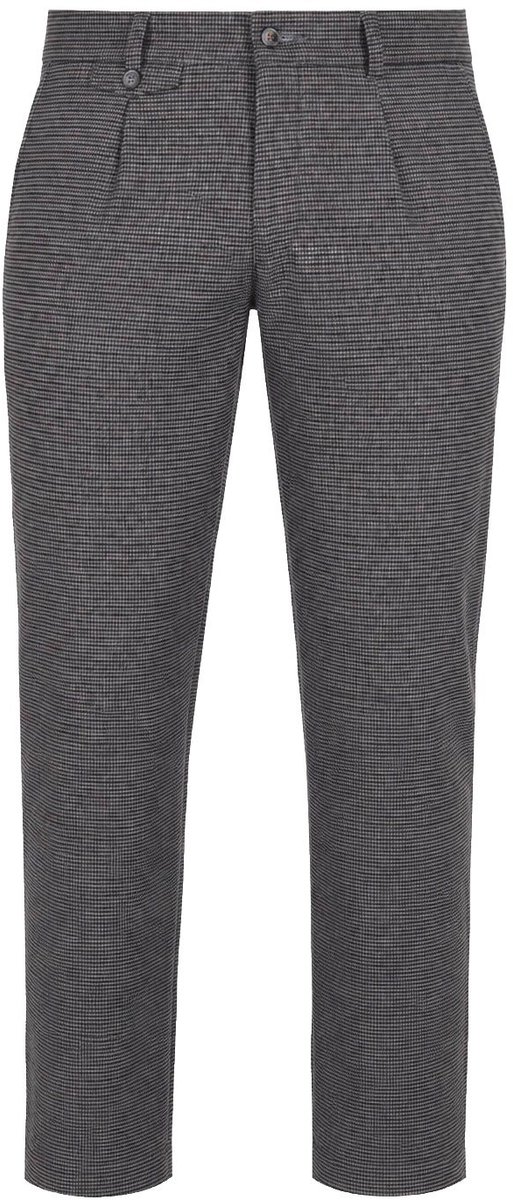 Suitable Chino broek Pico Pleat Pepita Donkerblauw (navy) Bruin - Maat 54 - Heren - Mannen broeken