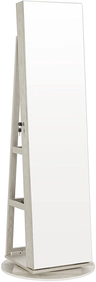 Sieradenkast met Spiegel 54,5 x 54,5 x 162 cm Wit, Juwelenkast met Frameloze Volledige Lengtespiegel en LED-Verlichting, Sieradencabinet met 120 Oorsleuven, 104 Ringhouders, 18 Kettinghaken, Laden en Planken, Make-upkast voor Slaapkamer