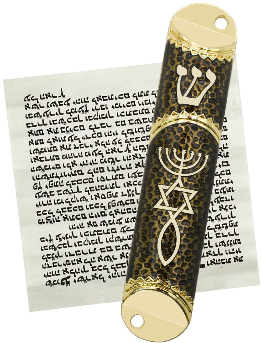Mezuzah met rol voor deur - Metaal met Messiaanse zegel