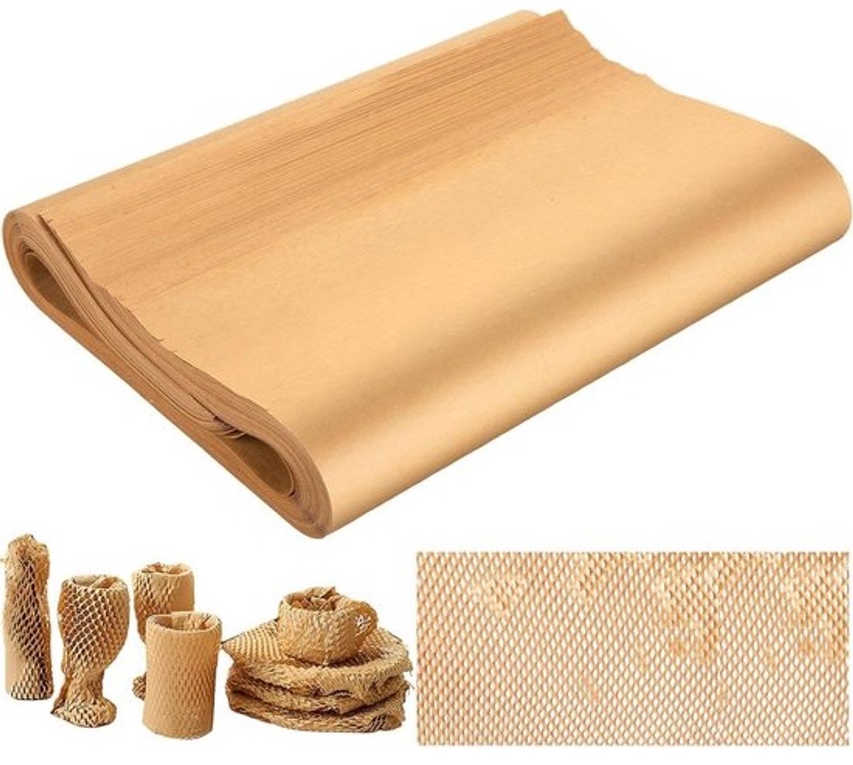 Honingraat Verpakkingspapier - Inpakpapier Vellen - Breekbare Artikelen Beschermen - 16X Rekbaarheid - 71x38 cm - Bruin