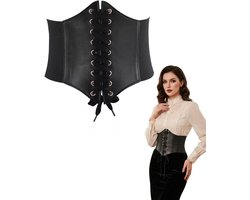 Zwart Taillenkorset voor Dames, Piratenkostuum Accessoire, Halloween Outfit, Retro Lederen Corsage, Corset Gurtel voor Feestjes