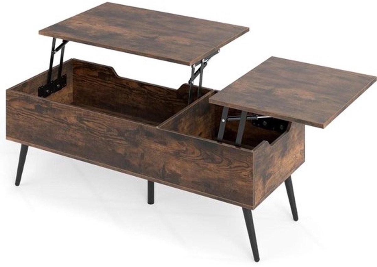 Verhoogde salontafel - Houten tafel Opbergtafel - Woonkamer organiseren - Dubbele opklapbare bladen - 111 x 48 x 40 cm