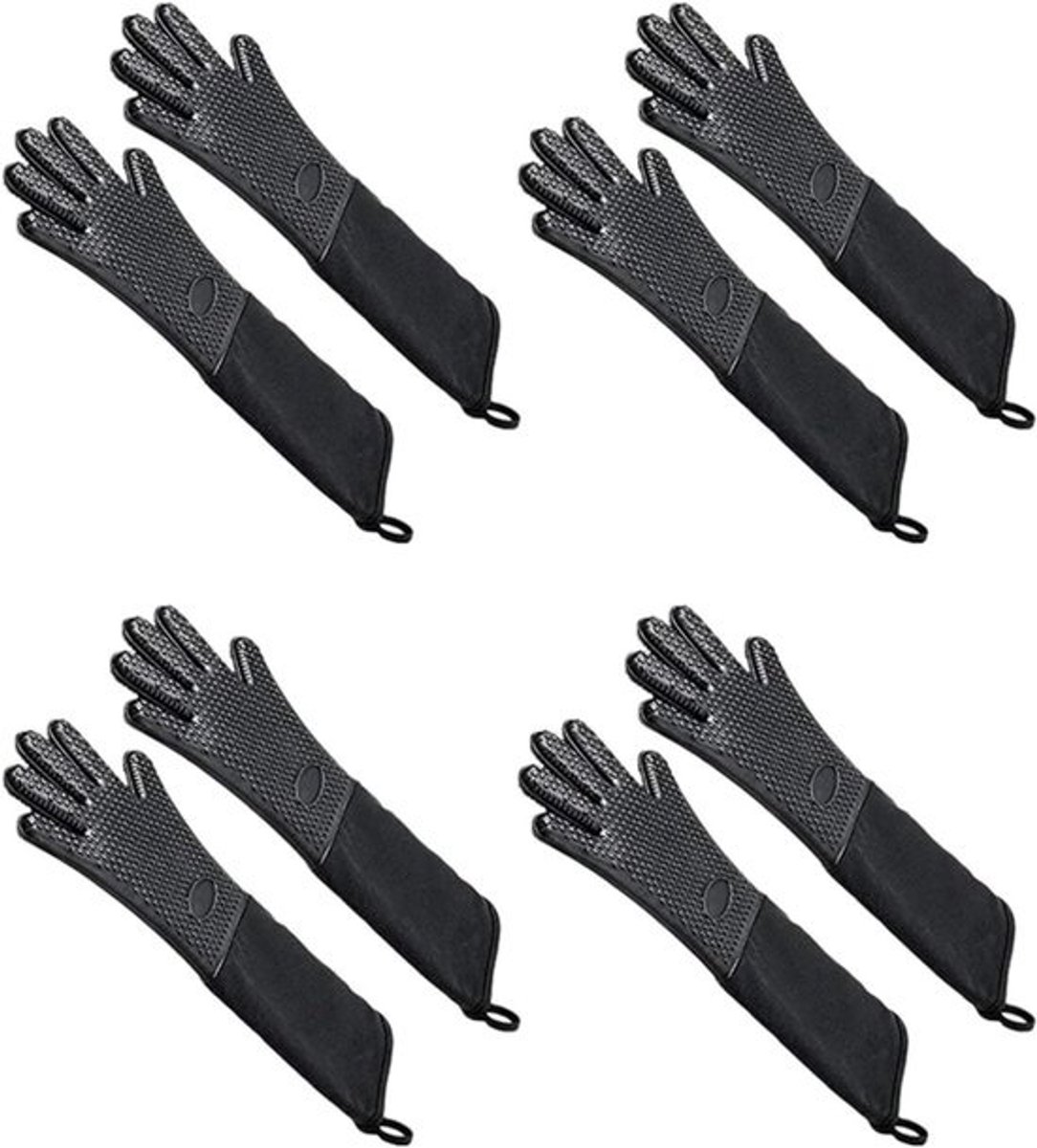 Ovenhandschoenen - Hittebestendige handschoenen - Keuken en barbecue - Extra lange siliconen - 4 stuks - Zwart