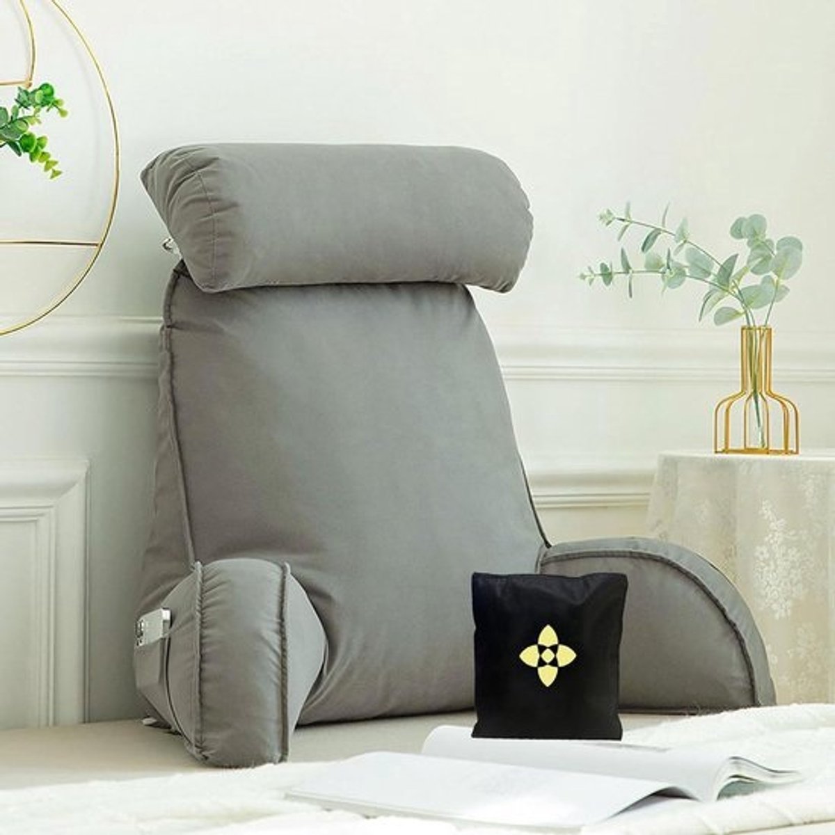 Leeskussen - Rugsteunkussen Bedkussen - Ontspannen Lezen - Ergonomisch Ontwerp - 75x40x50cm - Lichtgrijs