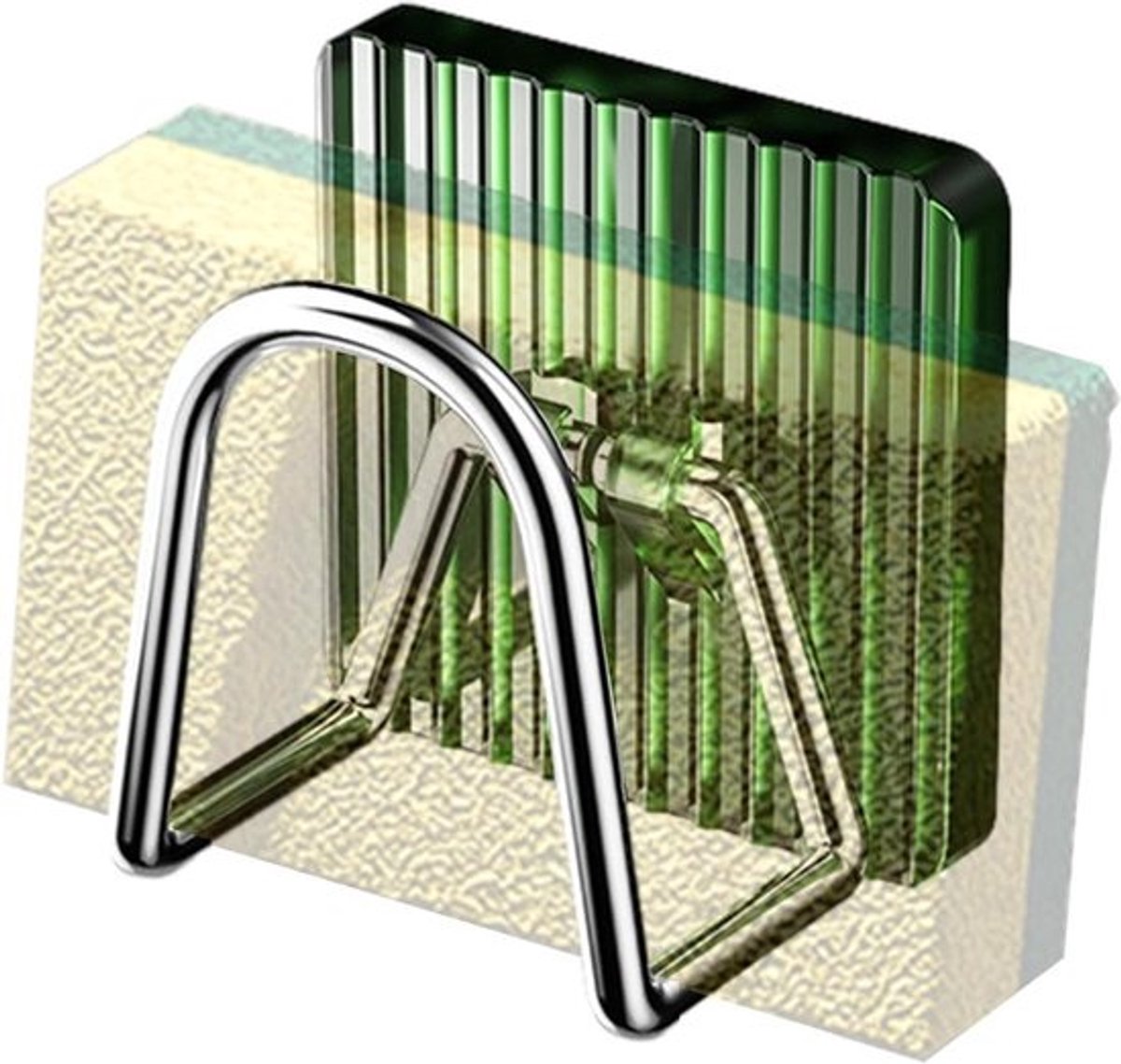Sponshaak Keuken - Gootsteen Organizer - Keuken Opbergen - Zelfklevend Roestvrij Staal - 6 x 6 cm - Transparant groen