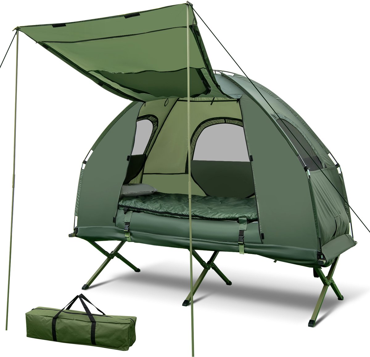 SureDeal® - Bedd - Veldbed - Tent Campingbed - Voortent Luchtmatras Slaapzak - Kussen Campingligstoel - Draagtas - 194x78x160 cm - Groen