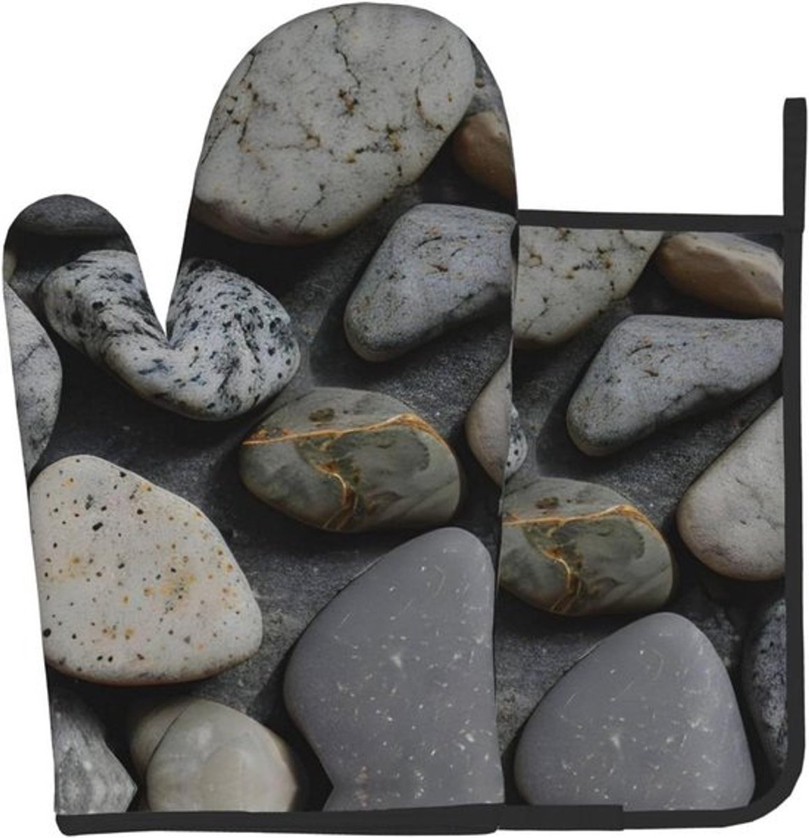 Keuken Handschoenen Set - Ovenwanten Pannenlap - Koken Bakken Grillen - Hittebestendig Spatpreventie - 28 x 18 cm - Zwart
