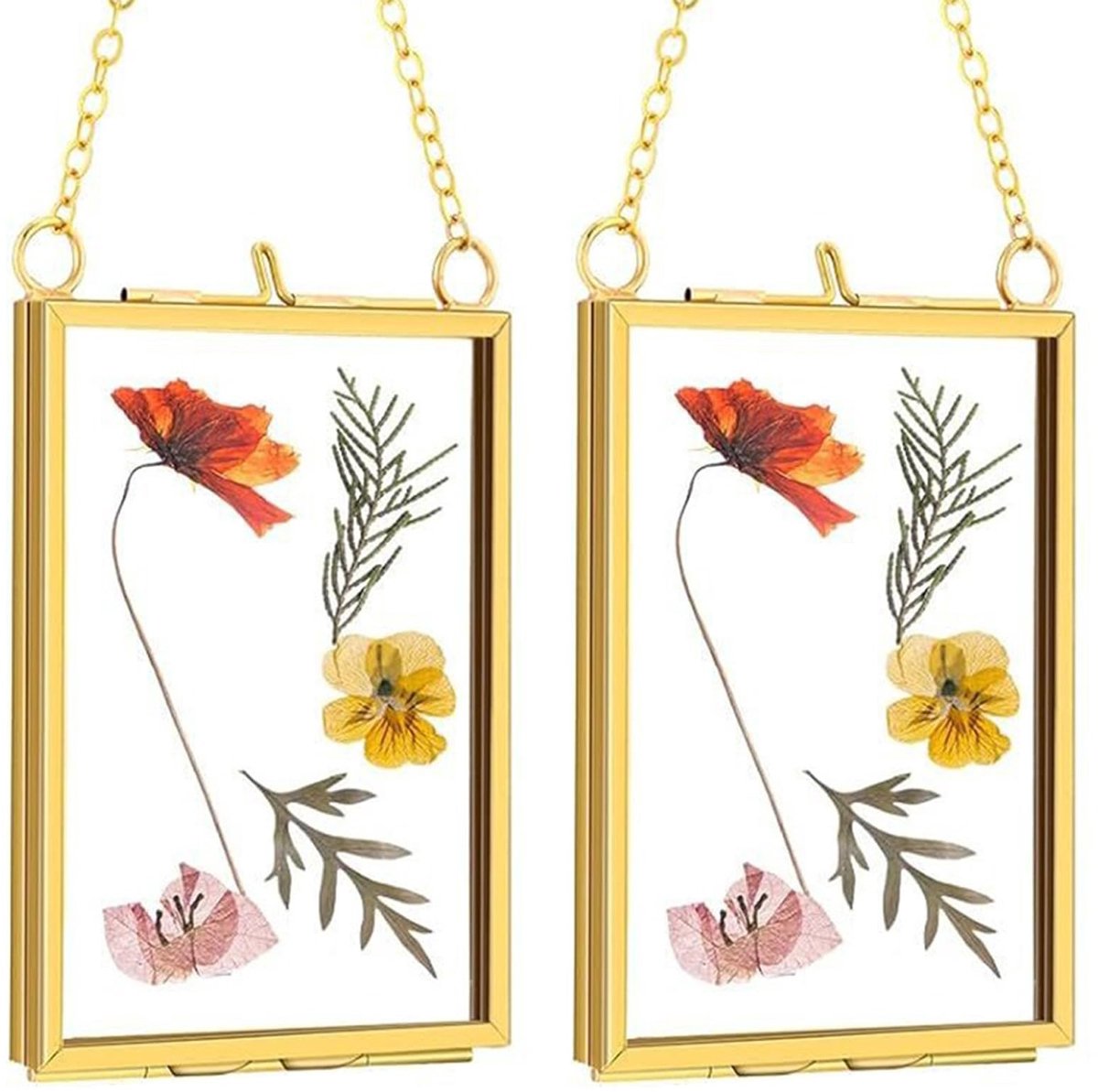 Set van 2 Geperste Glazen Fotolijsten - Verticaal met Ketting