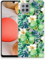 Silicone Back Cover Geschikt voor Samsung Galaxy A42 Telefoon Hoesje Orchidee Groen